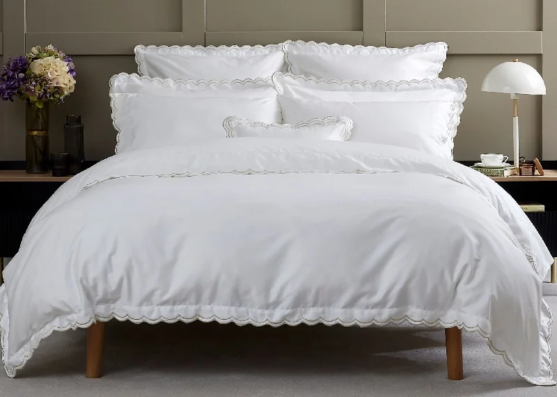 California king - size duvet covers for the extra - long and wide California king bedsChristy "Scallop Edge" Duvet Cover Sets in Oyster