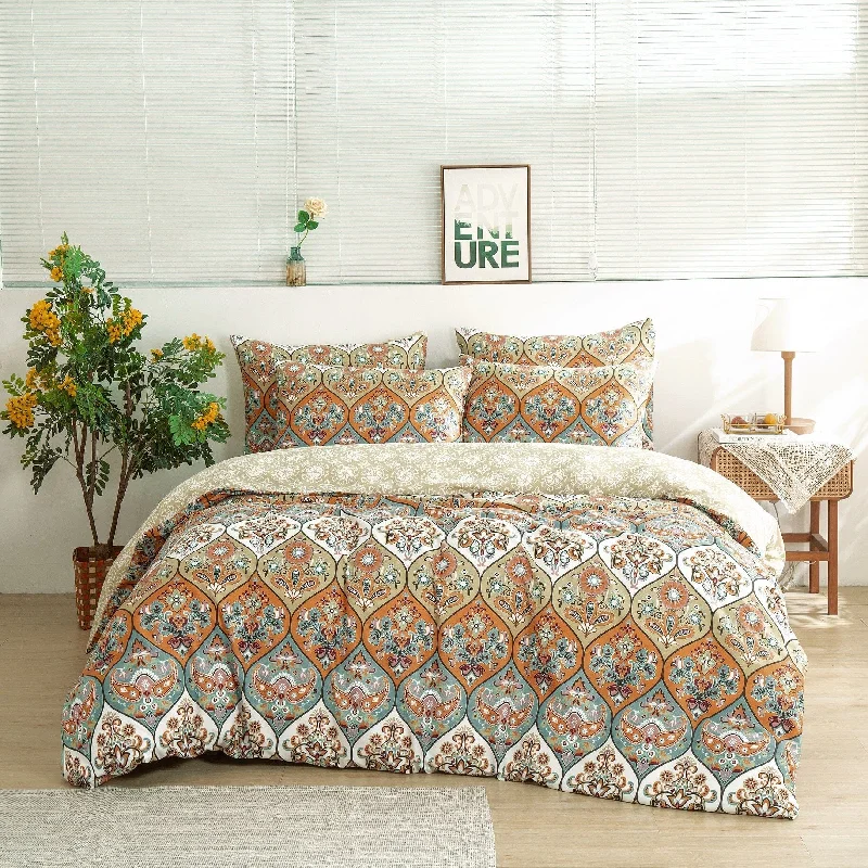 Mid - priced duvet covers with a good balance of quality and costDaDalogy Bedding Bohemian Duvet Cover w/Pillow Cases - Reversible Coral Teal Floral Paisley Botanical Garden Party - Bright Vibrant Multi-Colorful Blue Salmon Pink