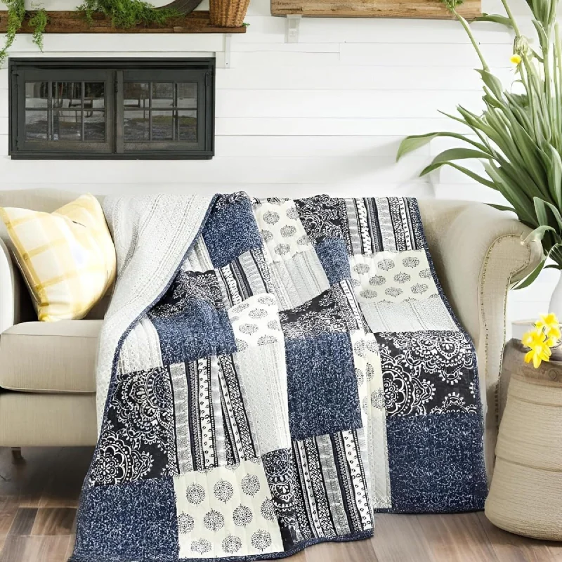 Wool blankets with natural warmth and insulationDaDalogy Navy Blue Patchwork Quilted Lap Throw Blanket – Farmhouse Cottage Style Cotton Throw – Ideal for Sofa or Bed – 50" x 60"