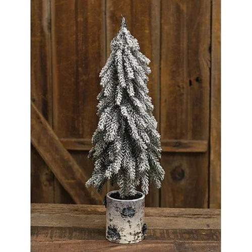 Flocked Weeping Pine Tree In Birch Pot 20"