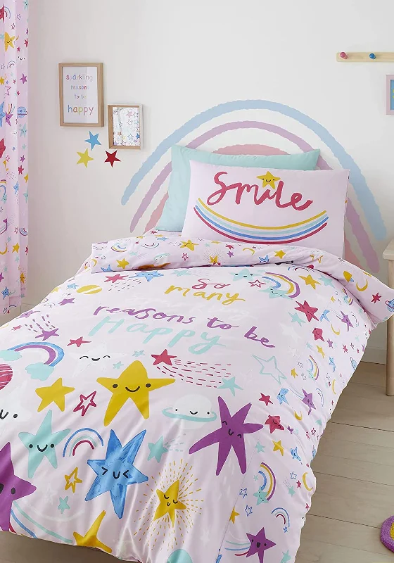 Expensive duvet covers with premium materials and artisanal craftsmanshipCatherine Lansfield Kids Reversible Happy Stars Duvet Set, Pink