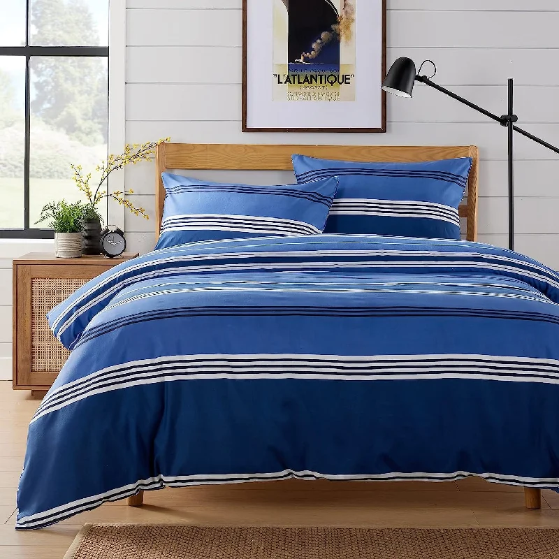 Duvet covers suitable for use with synthetic - filled comfortersHarlow Stripes Blue Duvet Cover Set with Pillowcases Breathable Polyester Button Closure Bedding Available in Single Double and King Sizes by OLIVIA ROCCO