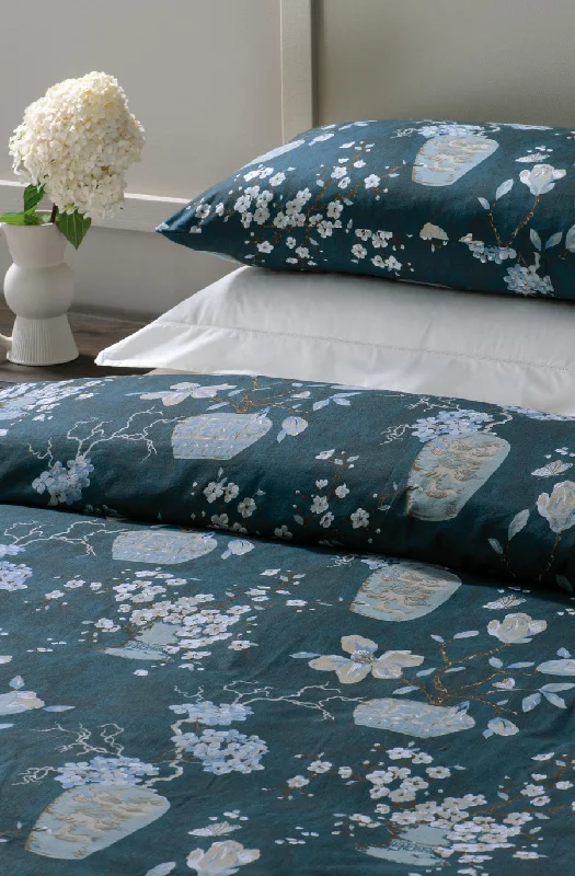 Dry - clean - only duvet covers with high - end materials and delicate designsikebana teal duvet cover set