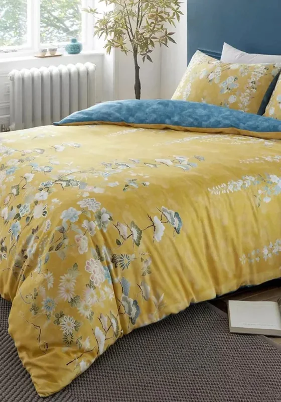 Geometric - patterned duvet covers for a modern and stylish lookBianca Home Hyperion Interiors Kohana Flower Duvet Set, Yellow