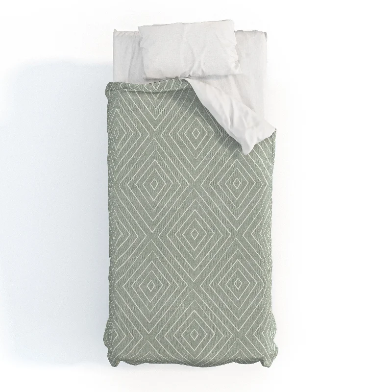 Geometric - patterned duvet covers for a modern and stylish lookLittle Arrow Design Co Woven Diamonds Sage Polyester Duvet