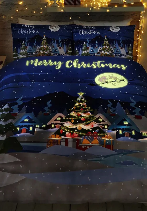 Clearance - priced duvet covers for a great deal on last - season modelsBed duvet covers to enhance the comfort and aesthetics of the bedroomBedlam Glow in the Dark Merry Christmas Duvet Cover Set, Navy