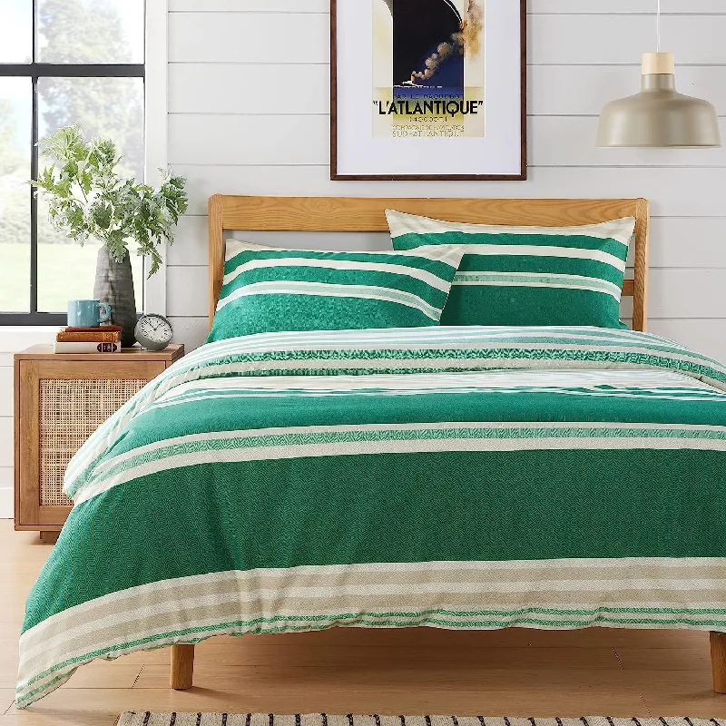 Minimalist - style duvet covers with clean lines and simple designsMiami Stripes Reversible Duvet Cover Set Hypoallergenic High-Quality Cotton Blend Bedding Available in Grey Natural Green Multiple Sizes by OLIVIA ROCCO