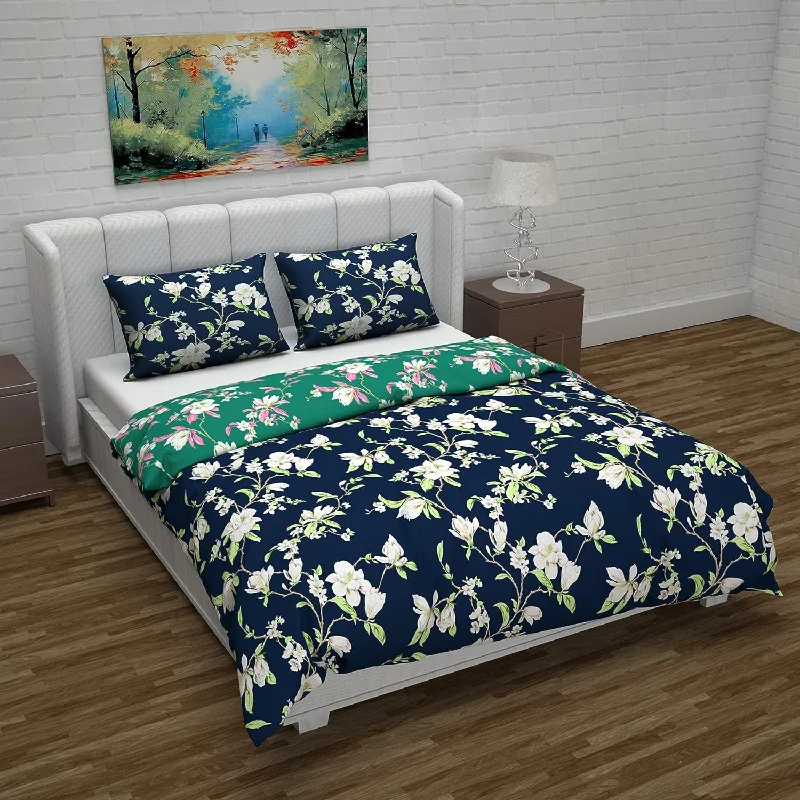 Embroidered duvet covers with intricate needlework for a luxurious touchMicrofiber Reversible Double Bed Queen Size Floral Printed Duvet Cover, Green & Navy Blue