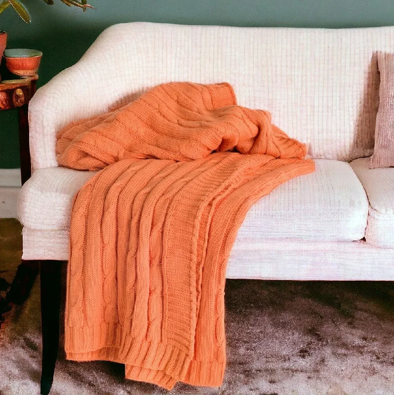 Queen - size blankets for standard - sized bedsOrange Knitted 100% Cotton Throw Blanket