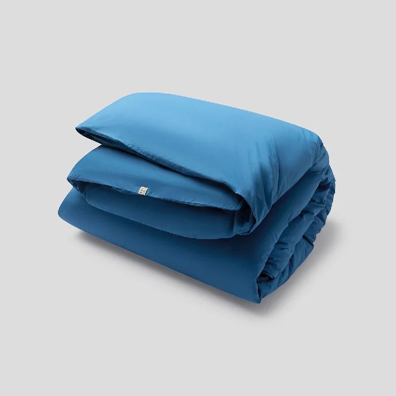 Tie - closure duvet covers with fabric ties for a more decorative and adjustable optionOrganic Cotton Percale Duvet Cover in Valla Blue