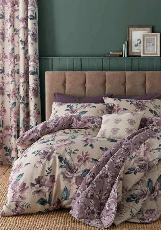 Light - blocking duvet covers for a better sleep during the dayCatherine Lansfield Painted Floral King Duvet Set, Plum