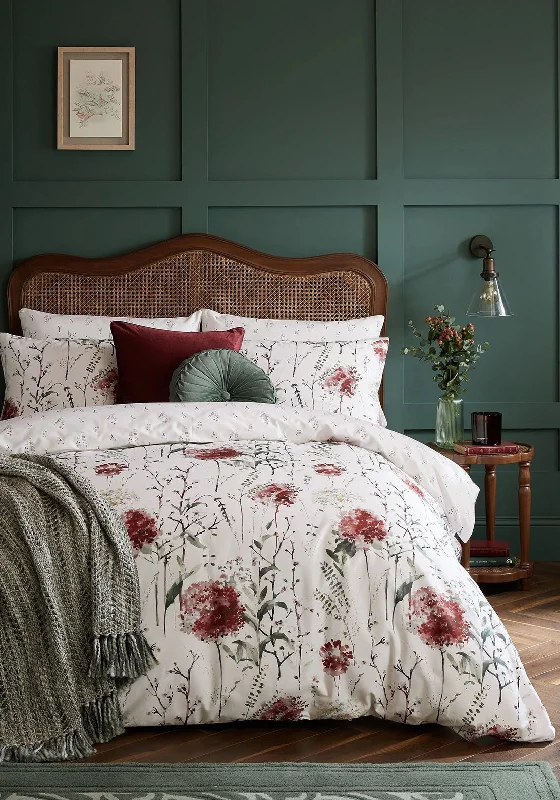 Duvet covers to pair with down comforters for maximum warmthLaura Ashley Pallington Bloom Printed Duvet Cover Set, Ruby