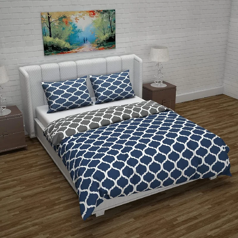 Custom - sized duvet covers to fit unique or non - standard bed framesMicrofiber Reversible Double Bed Queen Size Abstract Printed Duvet Cover, Dark Blue & Grey