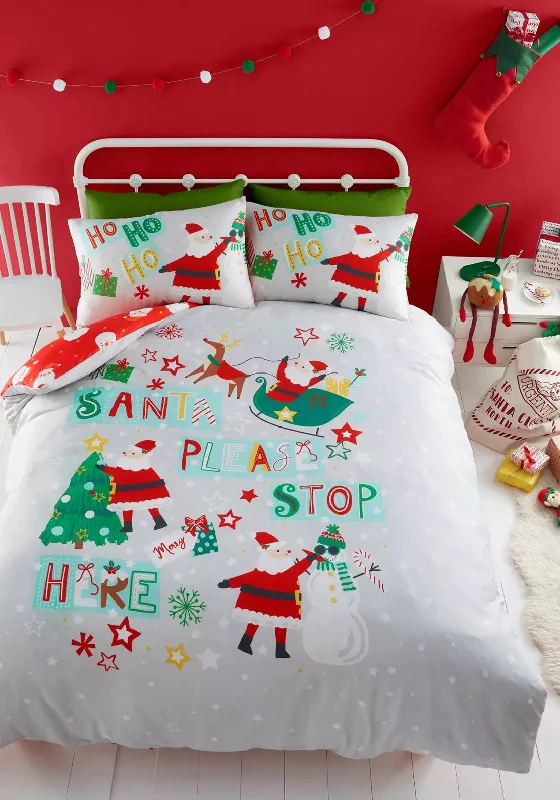 Duvet covers suitable for use with synthetic - filled comfortersBedlam Santa Please Stop Here Duvet Cover Set, Grey