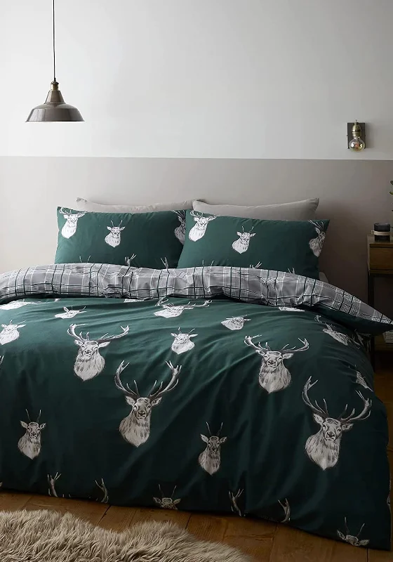 Bamboo - derived duvet covers with antibacterial and moisture - wicking propertiesCatherine Lansfield Reversible Stag Duvet Set, Green