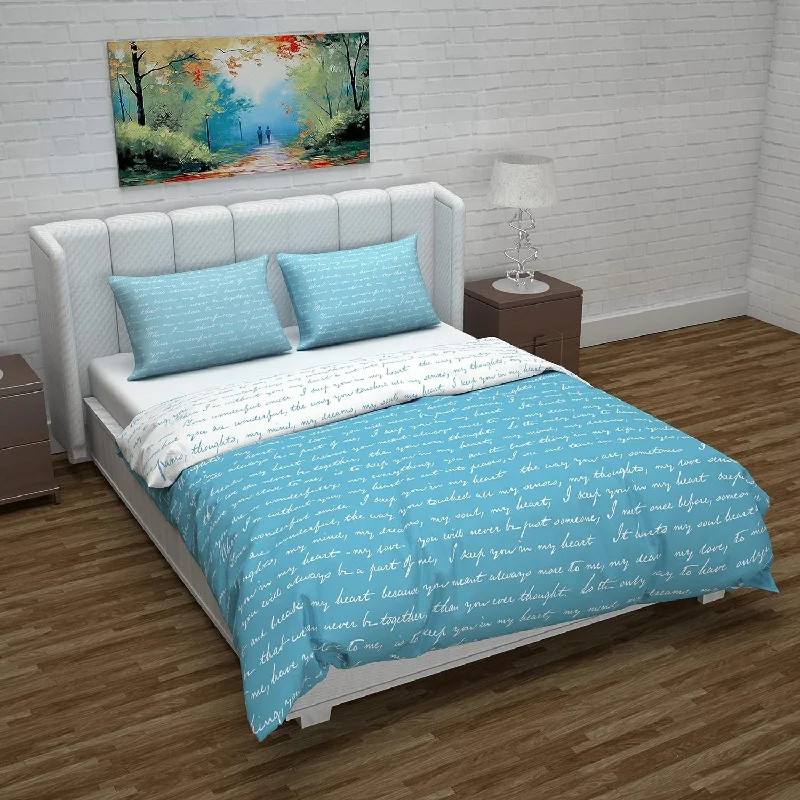 Hypoallergenic duvet covers for allergy - prone individualsMicrofiber Reversible Double Bed Queen Size Floral Printed Duvet Cover, Sky Blue and White