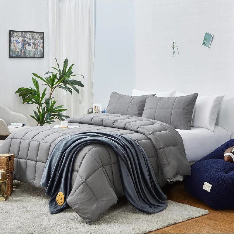 Duck down comforters with a softer feel and good warmth retentionAeropostale 3 Piece Quilted Box Stitch Bedroom Comforter and Matching Sham Set,Full/Queen,Gray