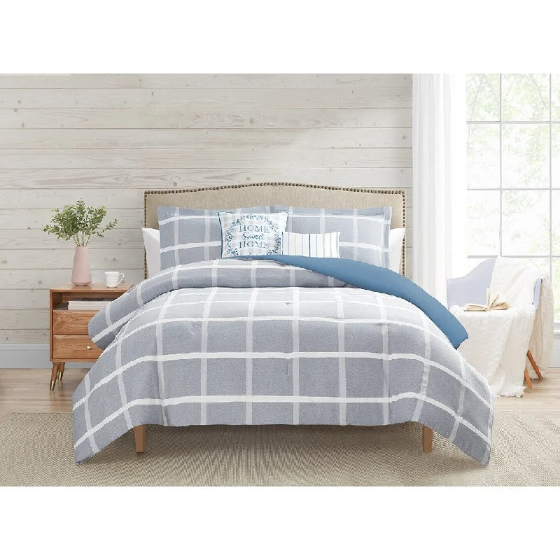 Down - filled comforters for supreme warmth and lightnessCEDAR COURT Grove Slate Blue 5-Piece Microfiber Comforter Bedding Set