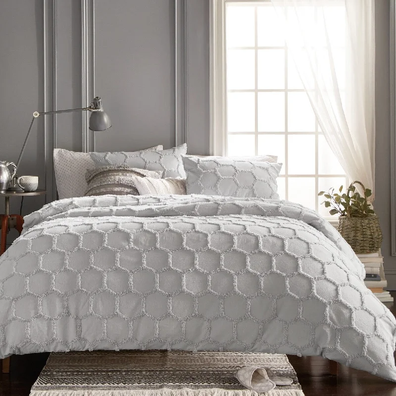 King - size comforters to fit large king - sized beds perfectlyChenille Honeycomb Geometric 3-piece Cotton Comforter Set