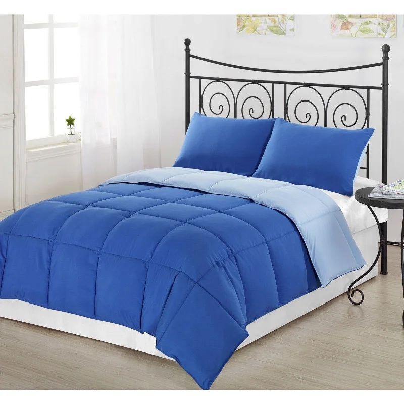 Silk - filled comforters for a luxurious and smooth touchDaily Boutik King/CAL King size 3-Piece Light Blue/Royal Blue Microfiber Comforter Set with 2 Shams