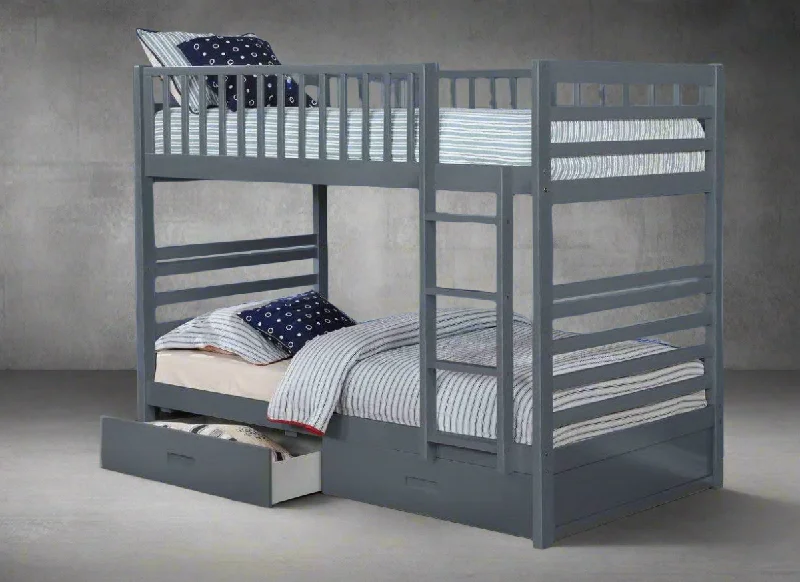 Queen - size mattresses for couples and standard bedroomsGrey Wooden Twin over Twin Single Bunk Bed includes Drawers