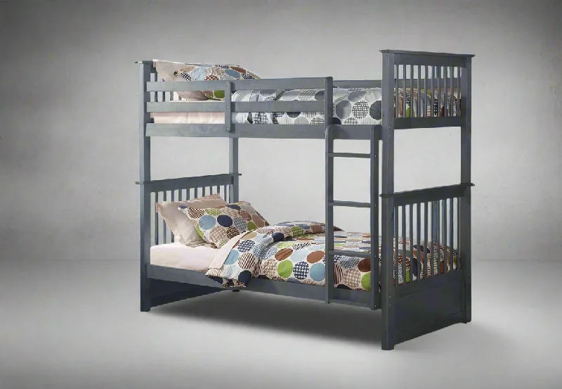 Bamboo - charcoal infused mattresses for odor absorptionGrey Wood Mission Style Twin over Twin (Single) Bunk Bed with Convertible Design