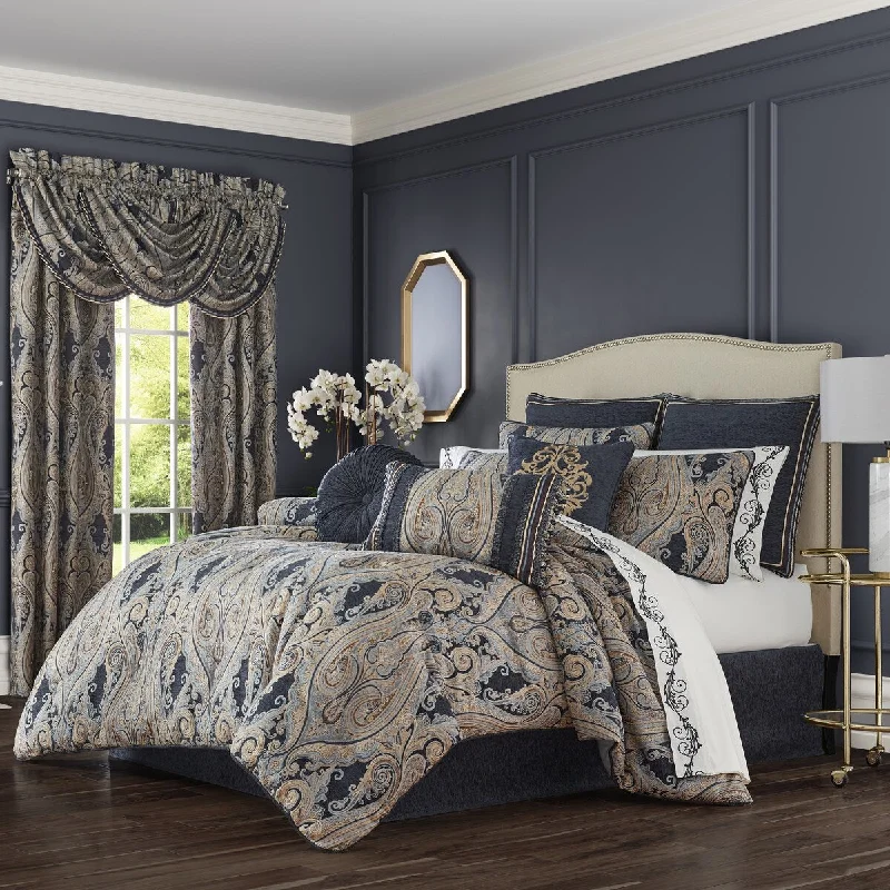 Synthetic - filled comforters like polyester for affordability and hypoallergenic propertiesJ. Queen New York Luciana Indigo Comforter Set