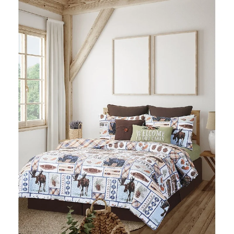 Silk - filled comforters for a luxurious and smooth touchOakley Lodge 2-Piece Twin Quilt Set with 1 Standard Sham Lodge Patchwork Panel Cabin Rustic