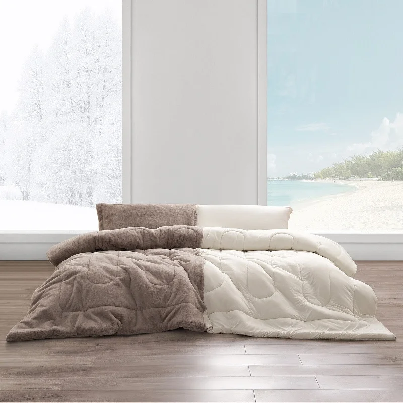 Goose down comforters known for their superior quality and insulationOpposites Attract® - Coma Inducer® Oversized Comforter Set - Plush Brown Bear + Cooling Beige Cream