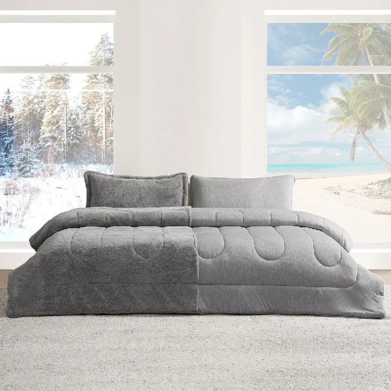 Full - size comforters suitable for full - sized beds in guest rooms or small bedroomsOpposites Attract® - Coma Inducer® Oversized Comforter Set - Plush Chartreux Gray + Cooling Silver Gray