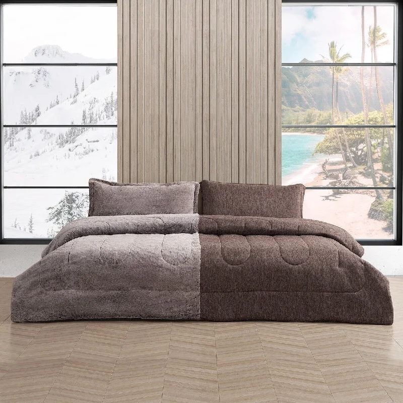 Duck down comforters with a softer feel and good warmth retentionOpposites Attract® - Coma Inducer® Oversized Comforter Set - Plush Frosted Chocolate + Cooling Cold Brew