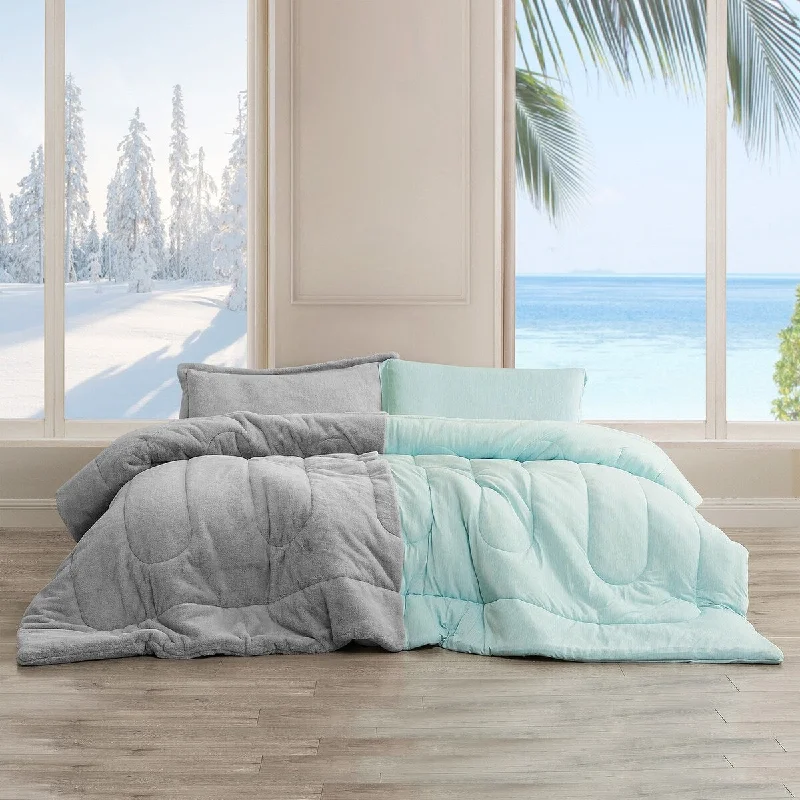 Down - filled comforters for supreme warmth and lightnessOpposites Attract® - Coma Inducer® Oversized Comforter Set - Plush Koala Gray + Cooling Caribbean Green