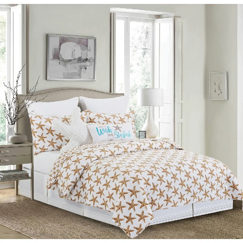 Down - filled comforters for supreme warmth and lightnessSandbridge Stars Starfish Twin 2 Piece Cotton Quilt Set Summer Beach Ocean Coastal Reversible Bedspread Coverlet