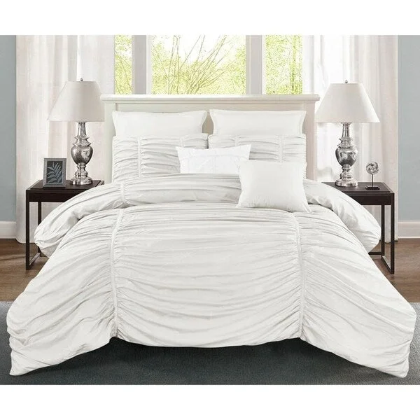 Cotton - filled comforters for a breathable and natural sleep experienceWonder Home Lillian 7PC Pleated Comforter Set, King, White