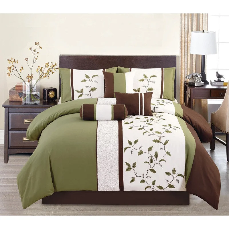 Microfiber - filled comforters that are lightweight and easy to care forWoodchase Green Embroidery 7-piece Comforter Set